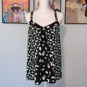 LC Lauren Conrad Black Racer Back Floral Tank